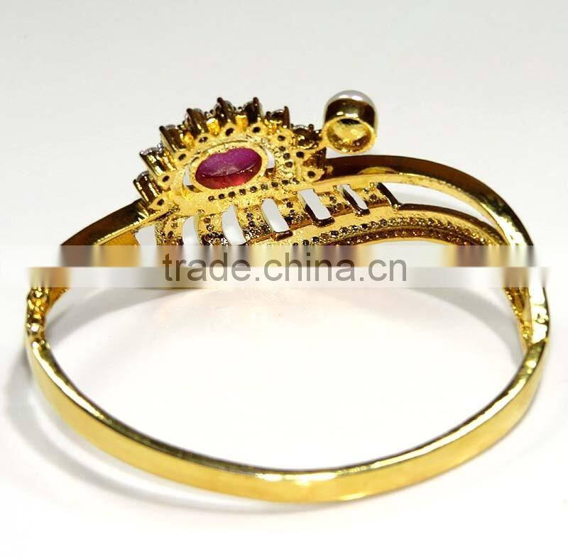 Gold Finish Ethnic, Zirconia,Pearl,Ruby bracelet Jewelry design with Meenakari (Enamal) . 22 K Gold Plated Jewellery