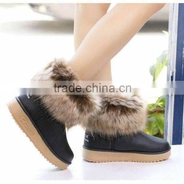 CATWALK-B-14055-1 2014 women's snow boots high quality pu+fox fur EVA outsole