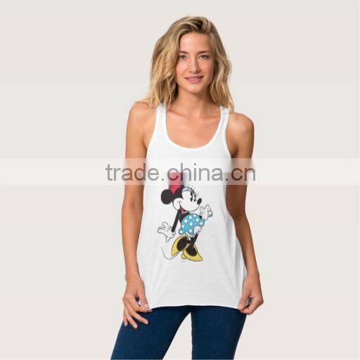 hotsale white cartoon printing 100 cotton tank top for women