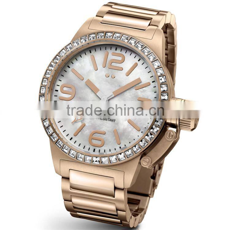 Build your watch brand easily quartz goldlis watch pearl dial big case diamond
