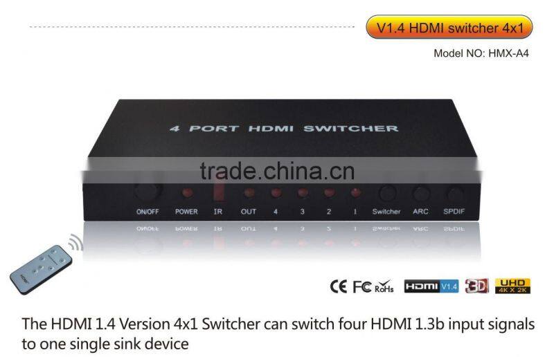 video switch 4x1 HDMI Switch with audio output