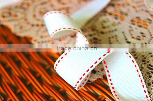 China wholesale yellow saddle stitches grosgrain polyester satin ribbon for gift packaging