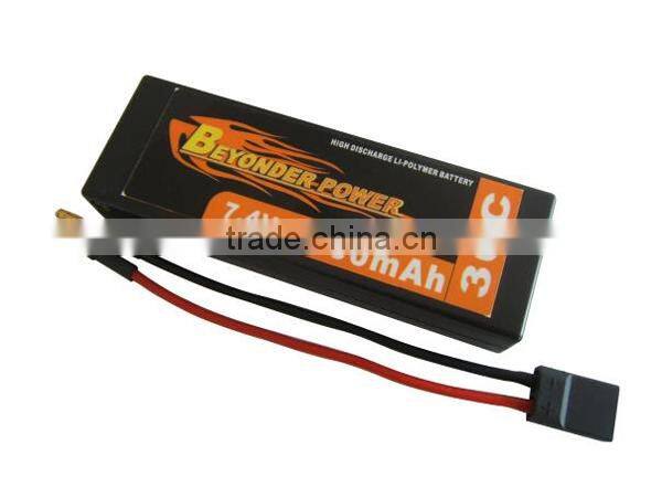Beyonder Power hard case small rechargeable 12v battery pack for airplane/car/toy with high discharge rate 30C, 5300mAh 7.4V
