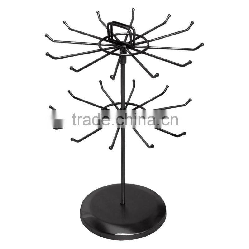 Black Metal Rotating Jewelry Display Stand 2 Tier Necklace Display Stand