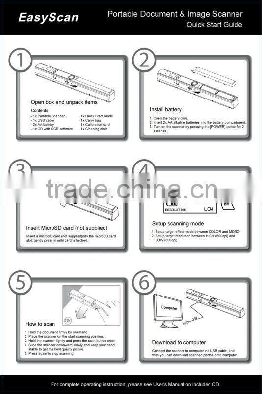 Portable handy book scanner with USB port and SD card storeage