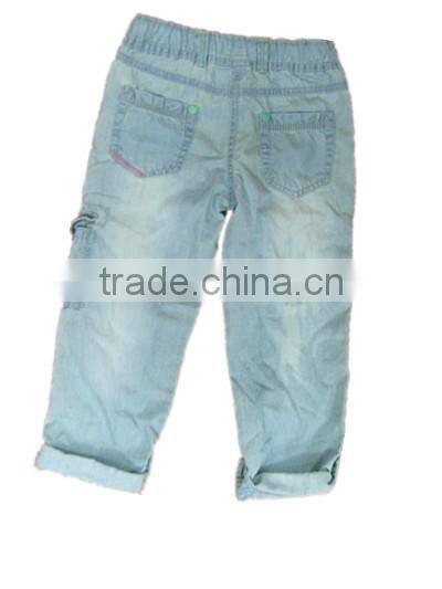 light blue no name brand kids jeans nice washing trendy designed kids denim funky cargo pockets jeans