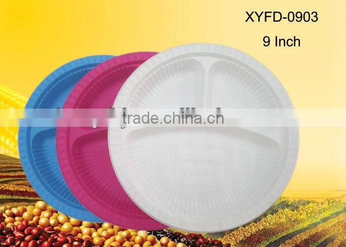 biodegradable disposable tableware eco-friendly 9 inch 3 compartments
