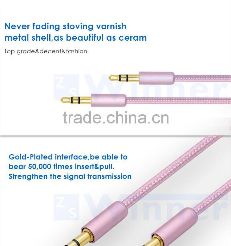 Slim Flexible Gold Plated 3.5mm audio cable for car aux stereo cable