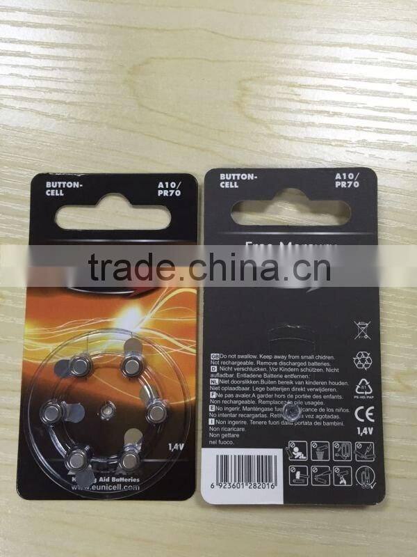 Mecury free A13 A10 A312 A675 1.4v zinc air battery hearing aid battery PR70 1.4V