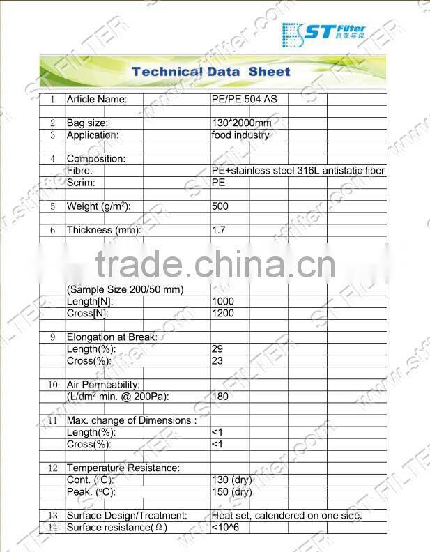 dacron+antistatic fiber food grade filter bag