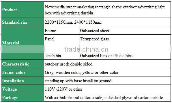 Waterproof street side advertising led light box with trash bin