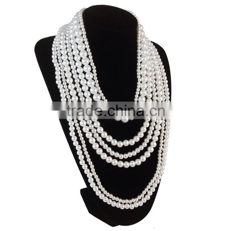 European And American Big Exaggerated Retro Multilayer Pearl Clavice Chain Bends Long Necklace