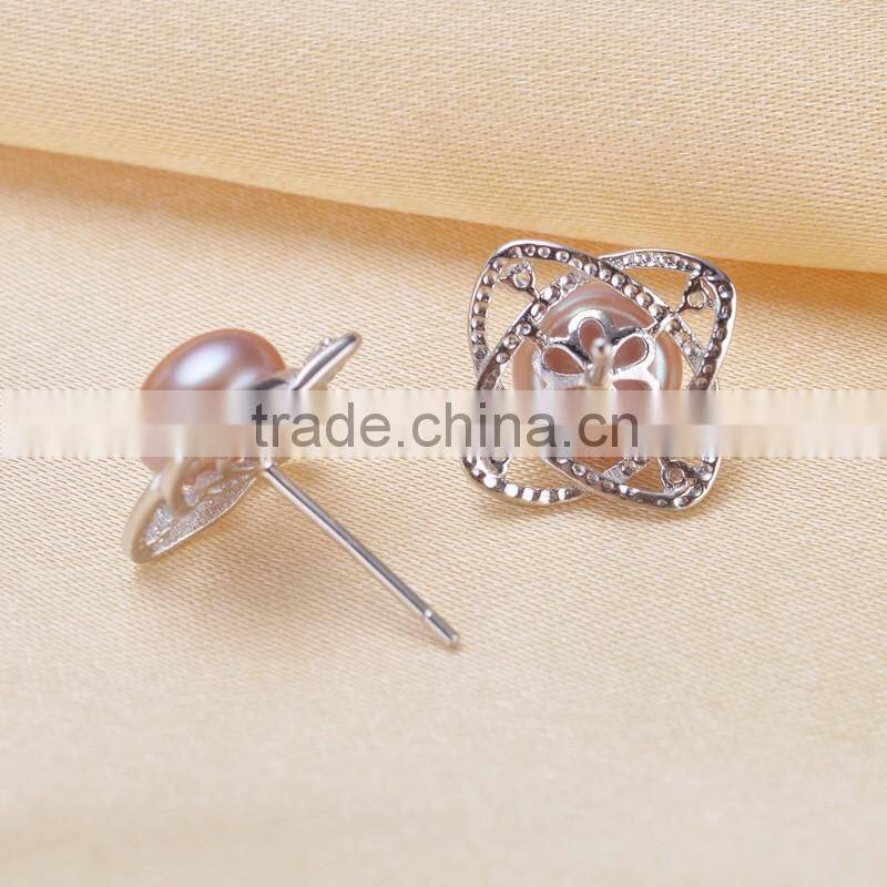 8-9mm 925 sterling silver real freshwater pearl jewelry earrings