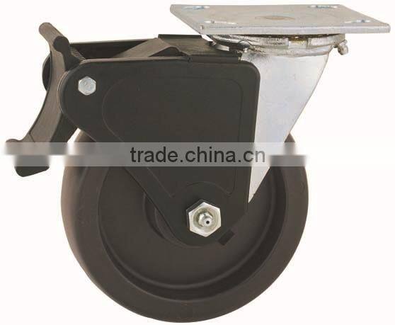 44 Series Double Ball Raceway Structure Top Plate Swivel Black PP Caster with Nylon Top Lock Brake