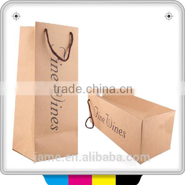 2014 gloss lamination brown wine paper bags with handles wholesale