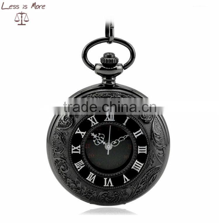 fashion wholesale dark night pocket watch black necklace watch for men