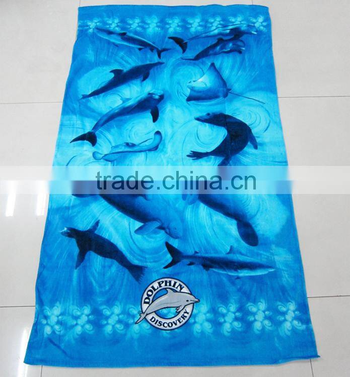 Pure Cotton High qualtity dolohin beach towel reactive printed with customer brand