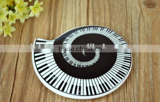 creative music note stave and piano ceramic breakfast mugw ith lid and black handle
