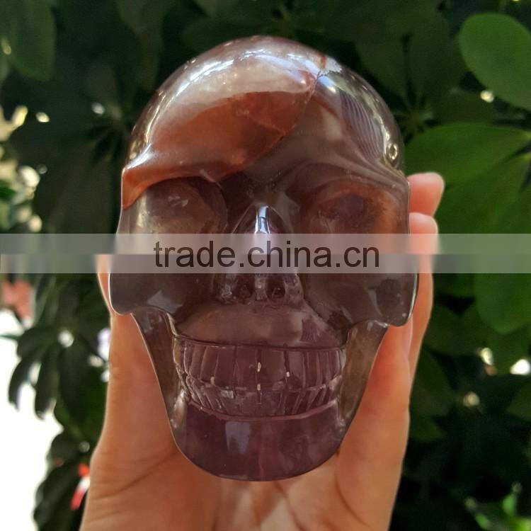 Top Quality Purple Fluorite Quartz Crystal Skull for Halloween Gifts