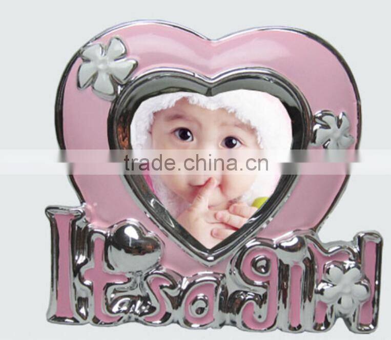 Wholesale mini heart shape pink color sliver plating picture frames bulk for sale