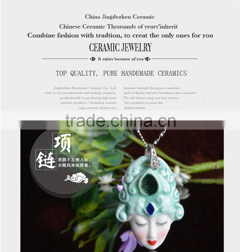 Jingdezhen Handmade head shape ceramic jewelry necklace
