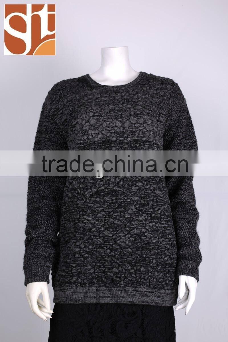 New product womens' round neck long sleeve pullover wool knitted sweater with jacquard