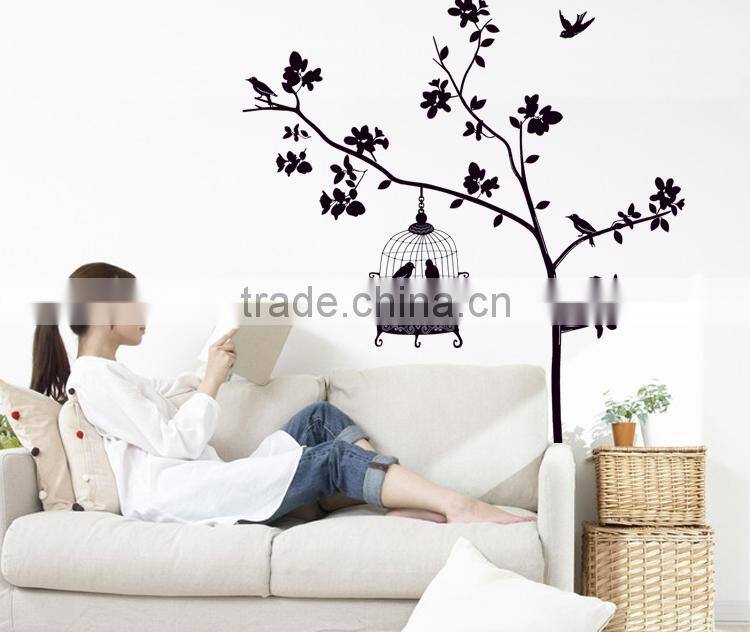 Vinyl Wall Decal Bird Cage Removable Wall Sticker Flying Birds