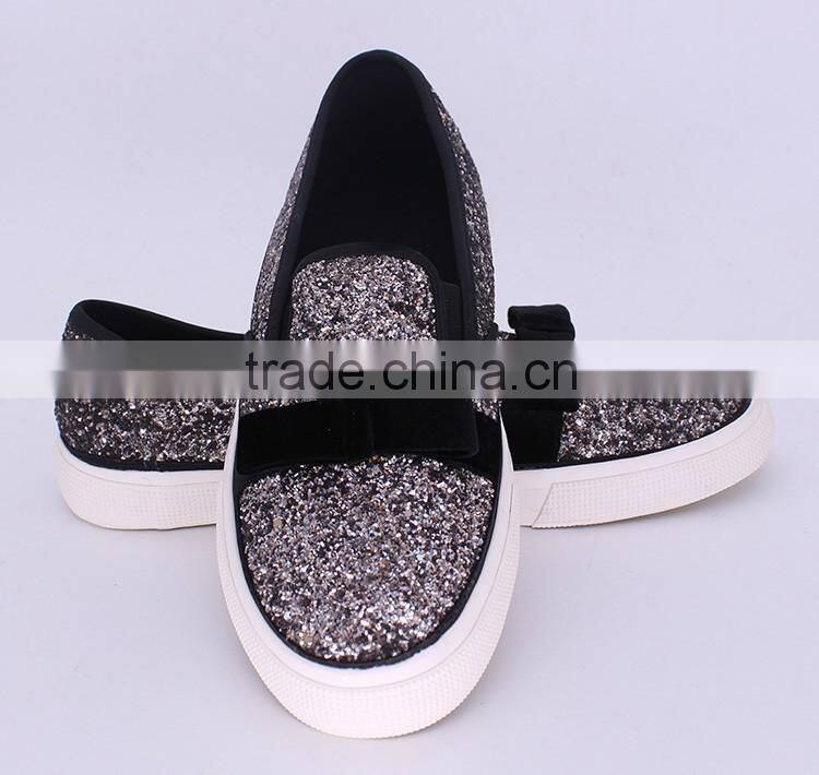 bow decorated giltter fancy vulcanized shoe women sneakers cheap casual canvas shoe woman