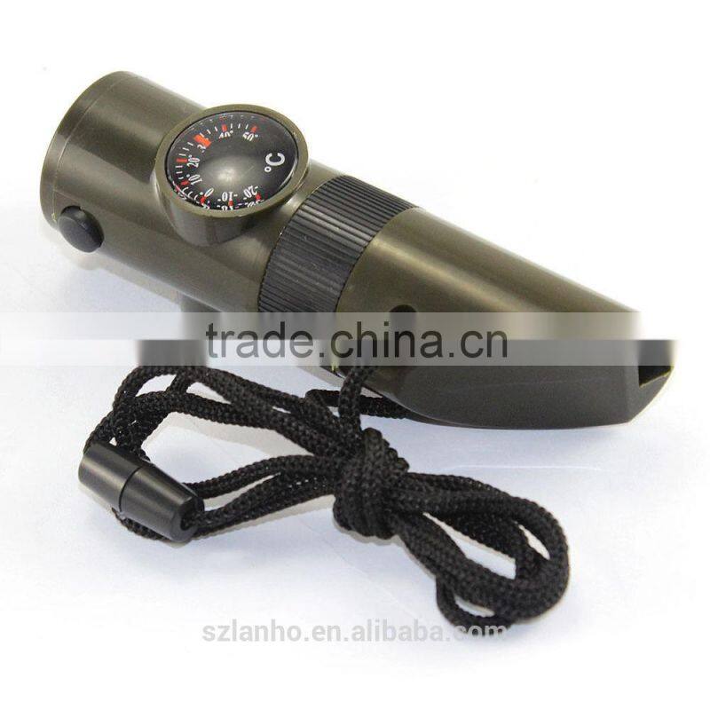 7 in 1 Emergency Survival Whistle Compass Thermometer LED Flashlight Magnifier