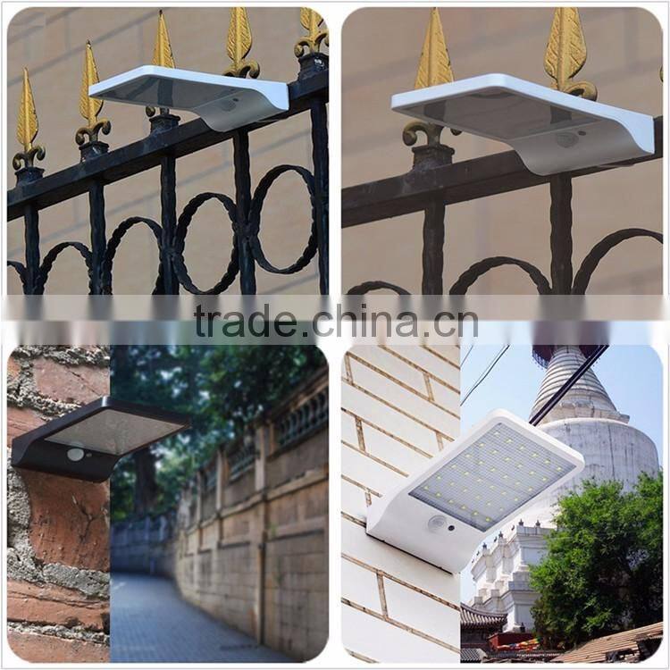 36 led plastic pad ip65 waterproof 450LM PIR sensor + Light control+weak light multi-mode solar motion sensor security light