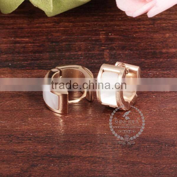 Titanium steel rose gold plated white shell earrings fashion women earrings stud wedding jewelry 6710094