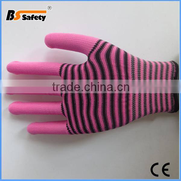 BSSAFETY pink garden glove zebra line nylon gloves