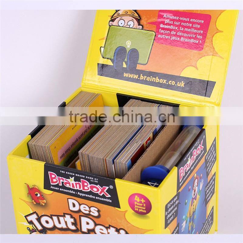 Lid hinged base with extend flap rigid paper print box for play card