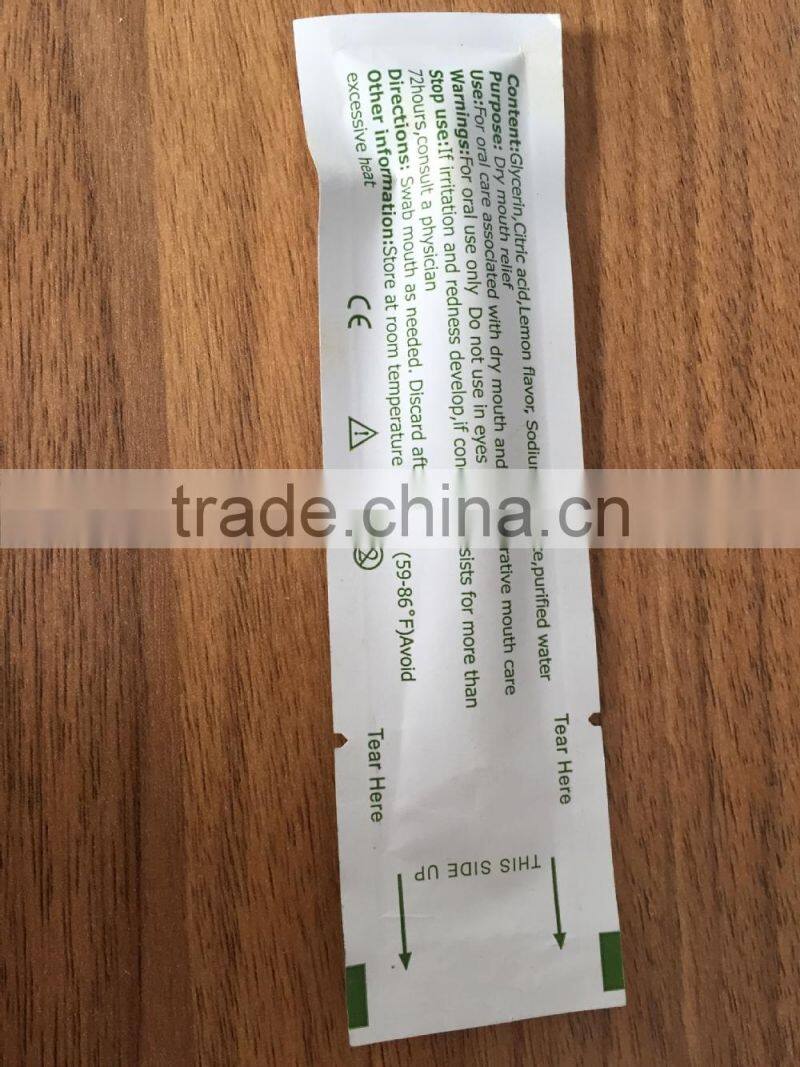 Factory directly sell lemon glycerin swabsticks for oral hygiene with lightproof pack for medical using