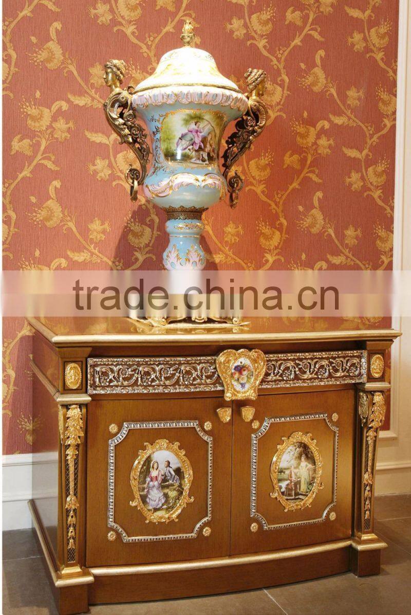 Luxury French Louis XV Style Golden Stuy Room Bookcase/ Palace Fancy Wood Carved Display Cabinet/ Antique Glass Showcase