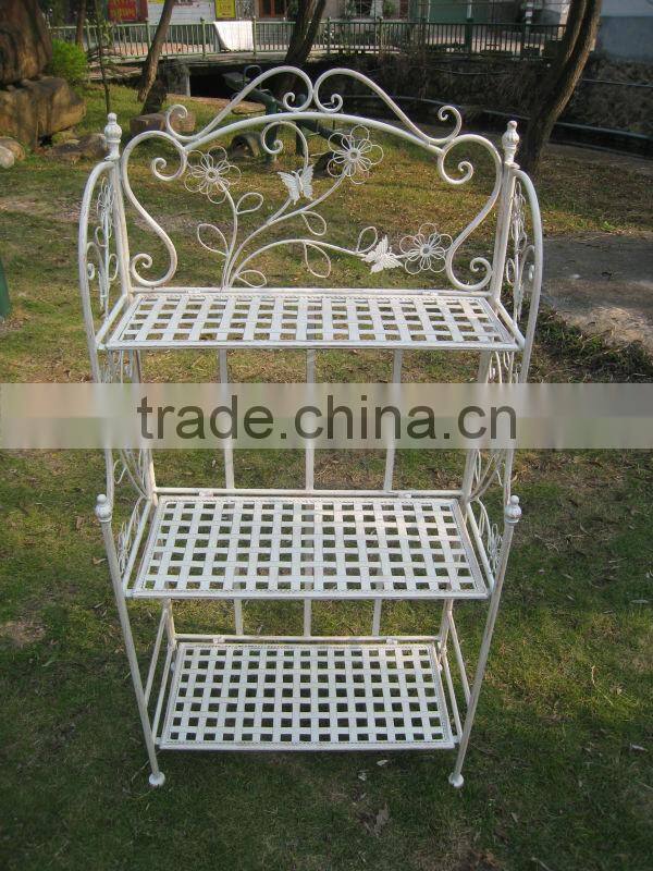 4-tiers corner metal planter shelf antique white color
