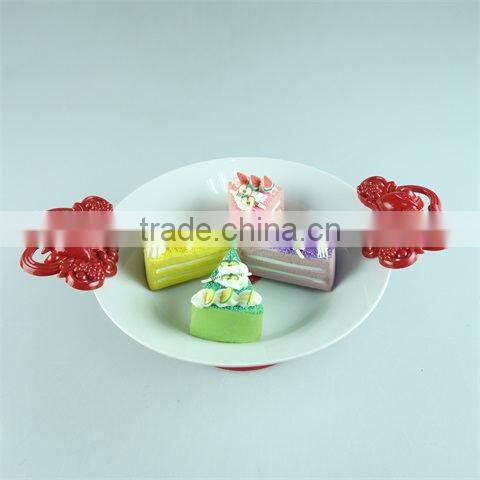 Cheap price ceramic cake stand with plastic handle and feet in stock