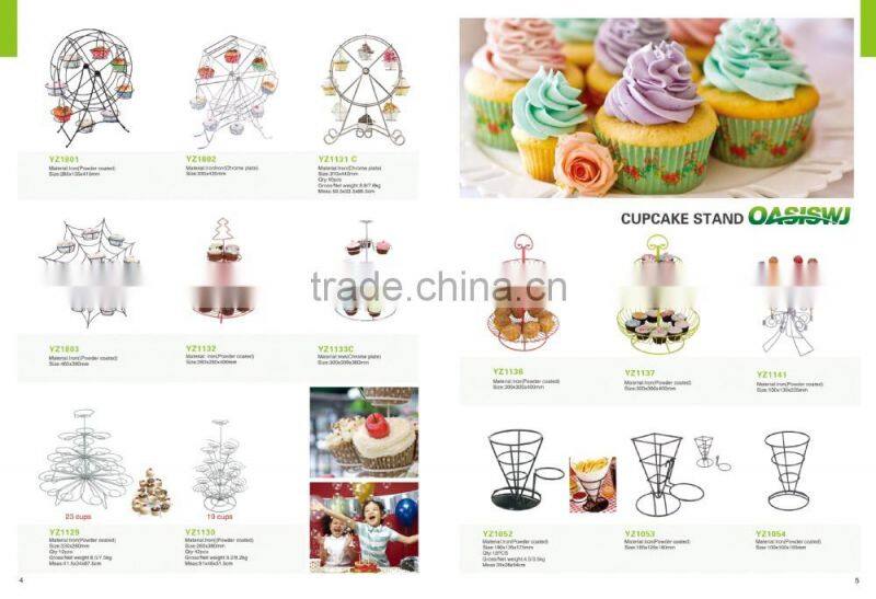 foldable iron /stainless steel/powder coated 3 -tiers cupcake stand-wirefruit basket