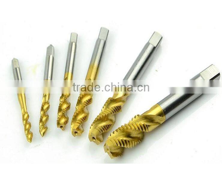 7pcs/set 3-12mm tap & die set hand tools titanium coating cutting hole HSS taps set spiral groove helical fluted
