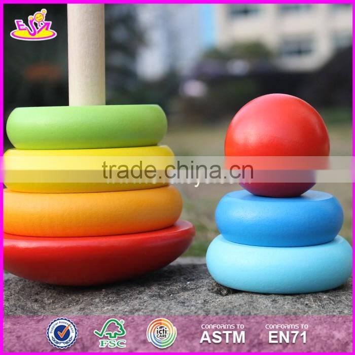 2017 new design colorful rainbow town kids wooden stacking rings toy W13D136