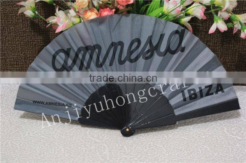 23cm solid color fabric folding hand fans with plastic ribs