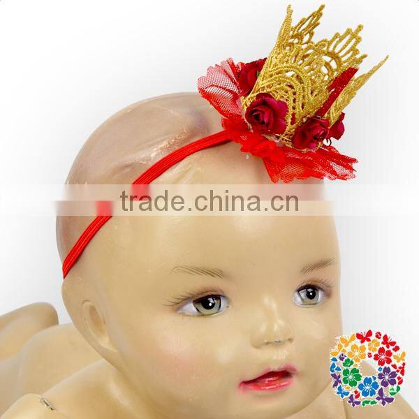 Baby 1 Year Birthday Crown Headband Nylon Headbands Baby Girl Party Headwear Wholesale Price