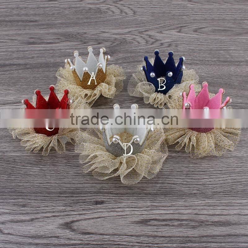 fabric lace flower crown with glitter clip for kids hair accessories