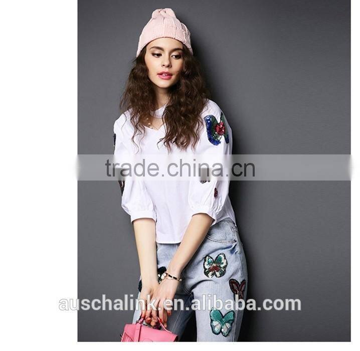 hot sale new model female jeans fashion design chic jeans for lady