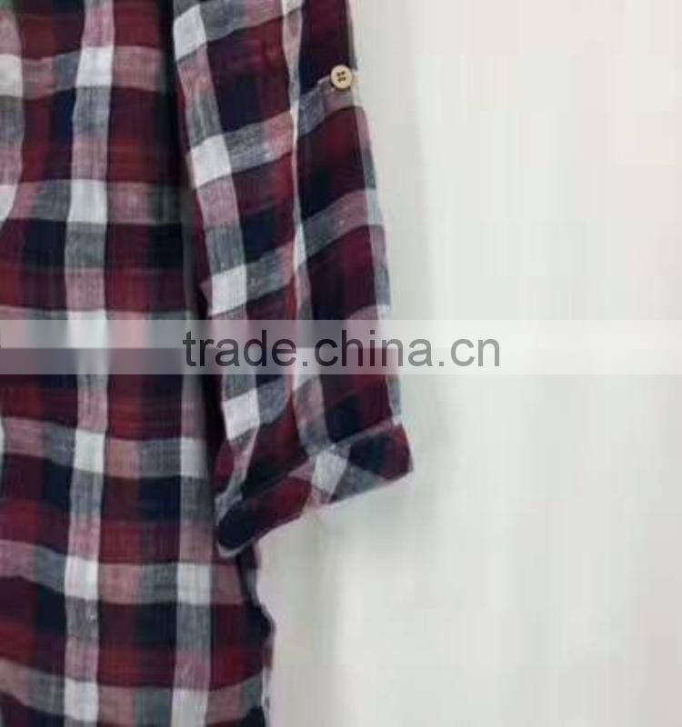 Women garment stock lot high quality cotton plaid shirt