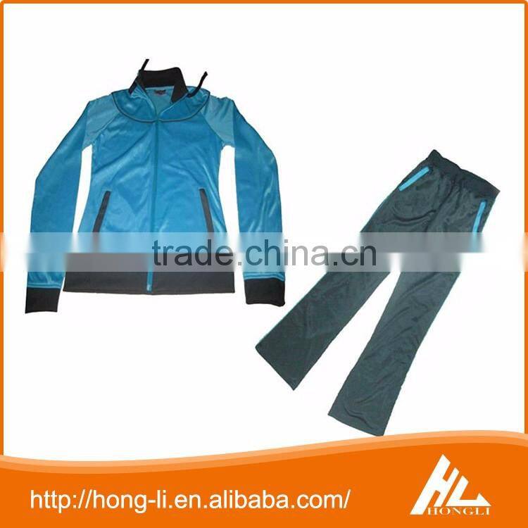 Women winter wear OEM custom 100% polyester blue zipper running tracksuit