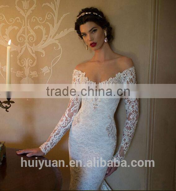v neck muslim bridal long sleeve lace open back wedding dress