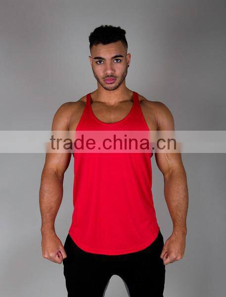 mens low cut stringer singlets vest with a scooped & lengthened body