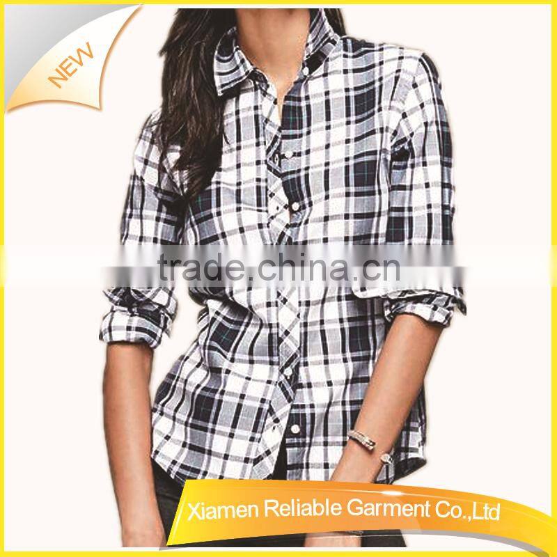 Women uniform long sleeve plaid office shirt