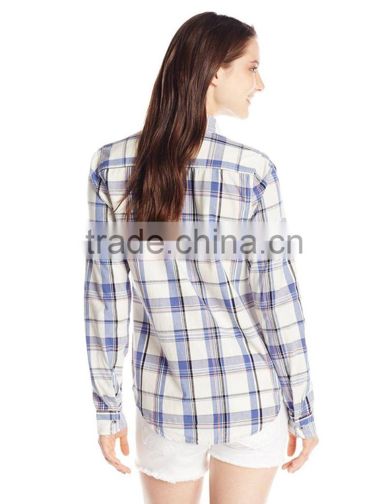 100% cotton long sleeve plaid check shirt/blouse